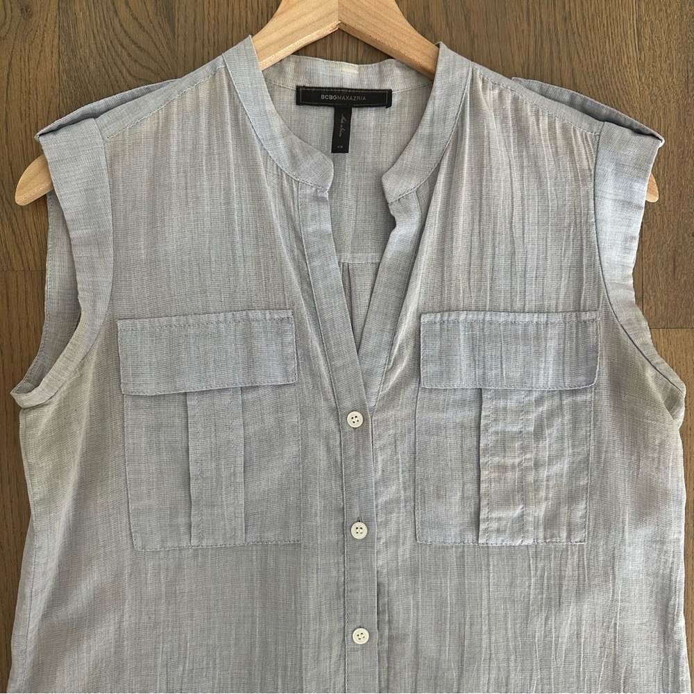 BCBGMaxAzria Addison Sheer Cotton Toile Button Front Top Pale Blue Size XS - Picture 2 of 6